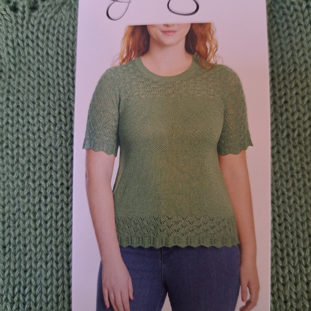 Jessica Simpson Short Sleeve Sweater Womens XL Green NWT Pointelle Knit 1572-210